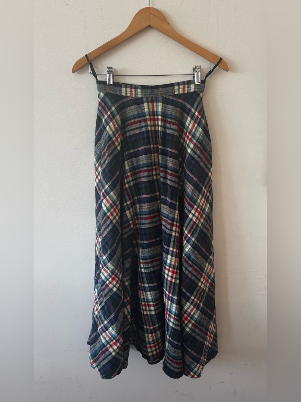 Vintage Ralph Lauren Blue Label Plaid Midi Skirt w Pockets Cotton Tartan Sz 4